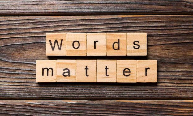 Words matters word written on wooden blocks, concept of language of addiction treatment