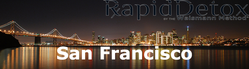 San Francisco bridge at night with San Francisco Rapid Detox Opioid Treatment words ontop