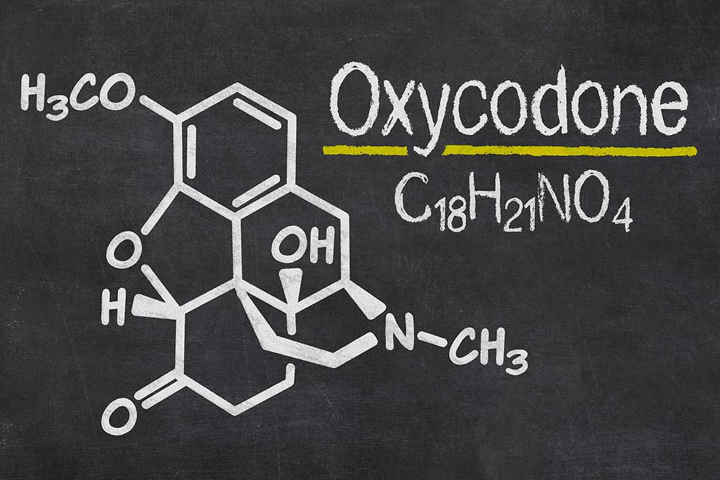Oxycodone Rapid Detox Concept: Blackboard with the chemical formula of Oxycodone
