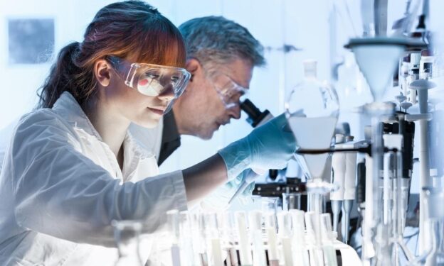A female and male health care researchers working in medical research laboratory. Concept of buprenorphine fentanyl study.